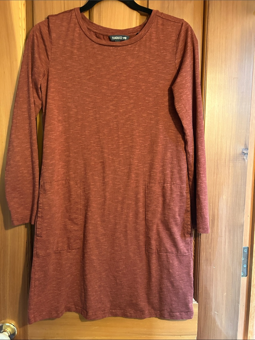 Toad & Co curry colored t-shirt dress.